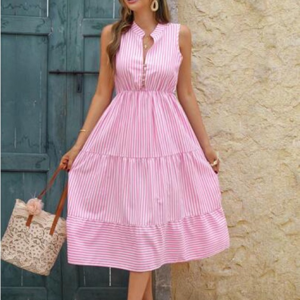 Pink and White Ruffled Tiered Sundress